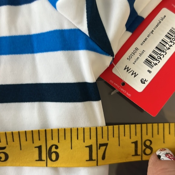 NEW SPANX Ocean Stripe Coastal Blue MED M Swim Sun Rash Protection Shirt UPF 50+ - Picture 3 of 6